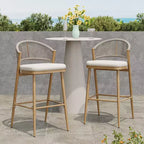 Christopher Knight Home Youssef Outdoor 30 Aluminum and Rattan Barstools with Scallop-shaped Backrest (Set of 2)