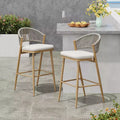 Christopher Knight Home Youssef Outdoor 30 Aluminum and Rattan Barstools with Scallop-shaped Backrest (Set of 2)
