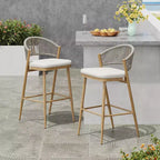 Christopher Knight Home Youssef Outdoor 30 Aluminum and Rattan Barstools with Scallop-shaped Backrest (Set of 2)