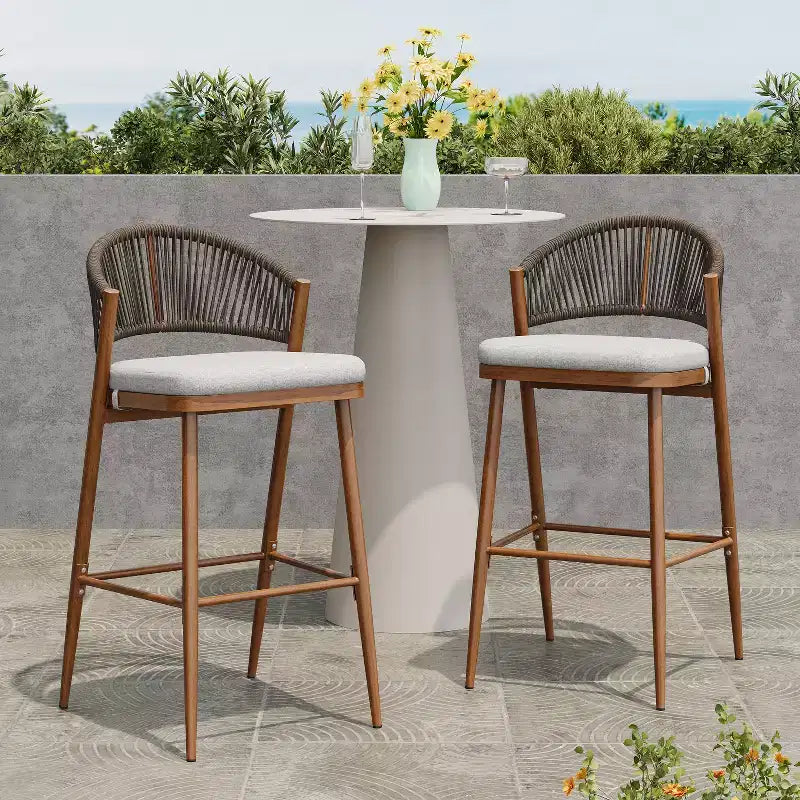 Christopher Knight Home Youssef Outdoor 30 Aluminum and Rattan Barstools with Scallop-shaped Backrest (Set of 2)