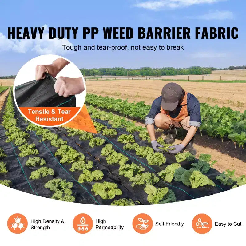 VEVOR Weed Barrier Landscape Fabric, 3*300FT Heavy Duty Garden Weed Fabric, Woven PP Weed Control Fabric, Driveway Fabric, Geotextile Fabric, Black