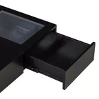 Square Coffee Table with Tempered Glass&Wave Top and 3 Drawers Wooden Sofa Side Table Modern Center Table, Black/Brown-ModernLuxe