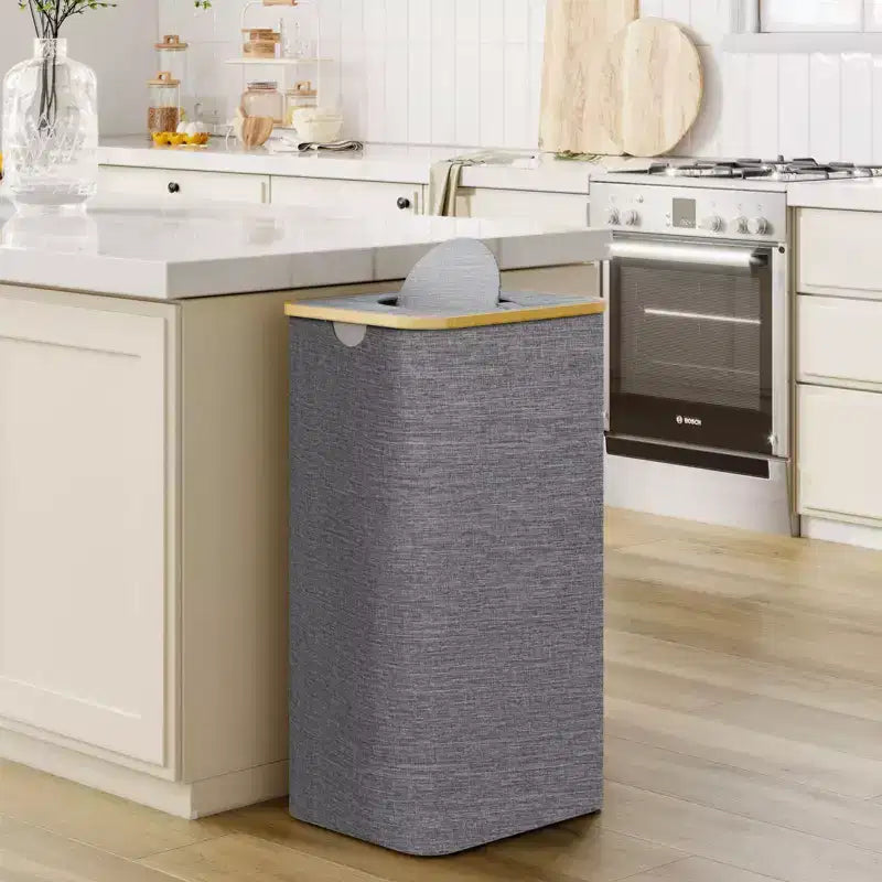 Hausource 100L Gray Laundry Hamper & Recycling Bin with Lid, 2 Liners, Collapsible, Waterproof