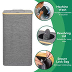 Hausource 100L Gray Laundry Hamper & Recycling Bin with Lid, 2 Liners, Collapsible, Waterproof