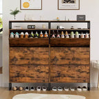 GARPROVM Mid-Century Wood Shoe Cabinet with 3 Flip Doors & Removable Shelves Entryway Shoe Storage