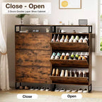 GARPROVM Mid-Century Wood Shoe Cabinet with 3 Flip Doors & Removable Shelves Entryway Shoe Storage