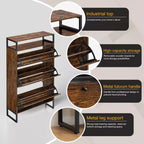 GARPROVM Mid-Century Wood Shoe Cabinet with 3 Flip Doors & Removable Shelves Entryway Shoe Storage