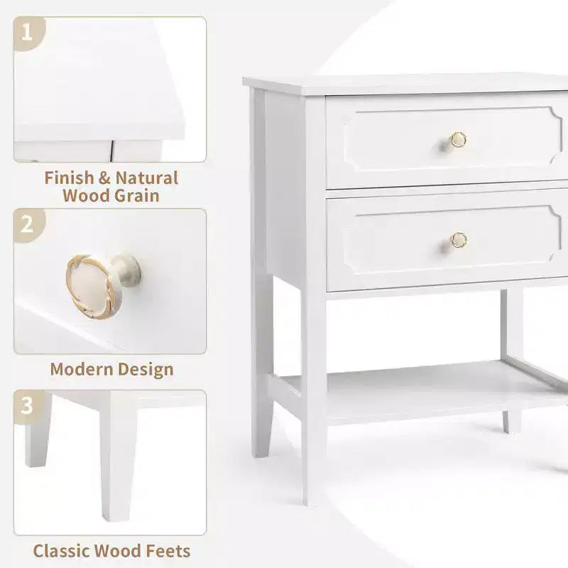 Karl Home | Solid Wood Nightstand with Two Drawers
