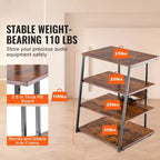 VEVOR 4-Tier AV Media Stand with Power Strips, Corner TV Stand with LED Lights, Height Adjustable Wooden Shelves for DVD Players, Brown