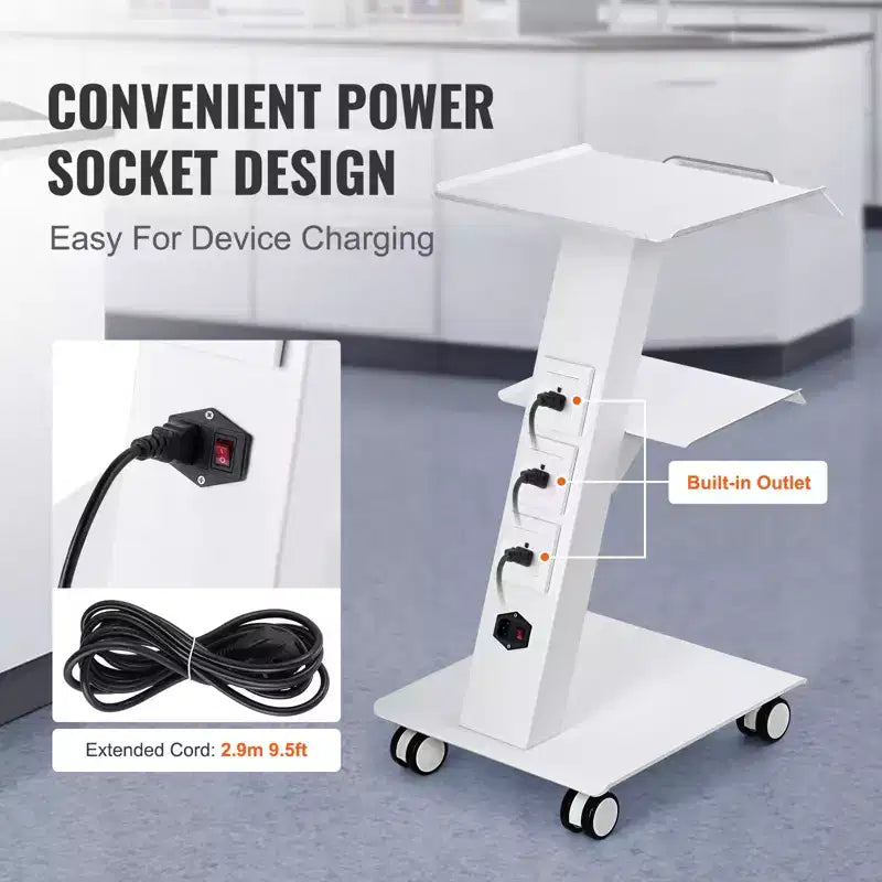 VEVOR Lab Trolley, Rolling Lab Cart with Built-in Socket, 3-Layer Metal Mobile Trolley, Tray Rolling Clinic Cart , 220 lbs Weight Capacit
