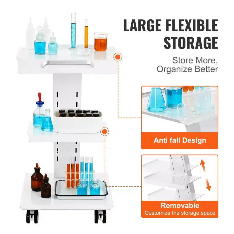 VEVOR Lab Trolley, Rolling Lab Cart with Built-in Socket, 3-Layer Metal Mobile Trolley, Tray Rolling Clinic Cart , 220 lbs Weight Capacit