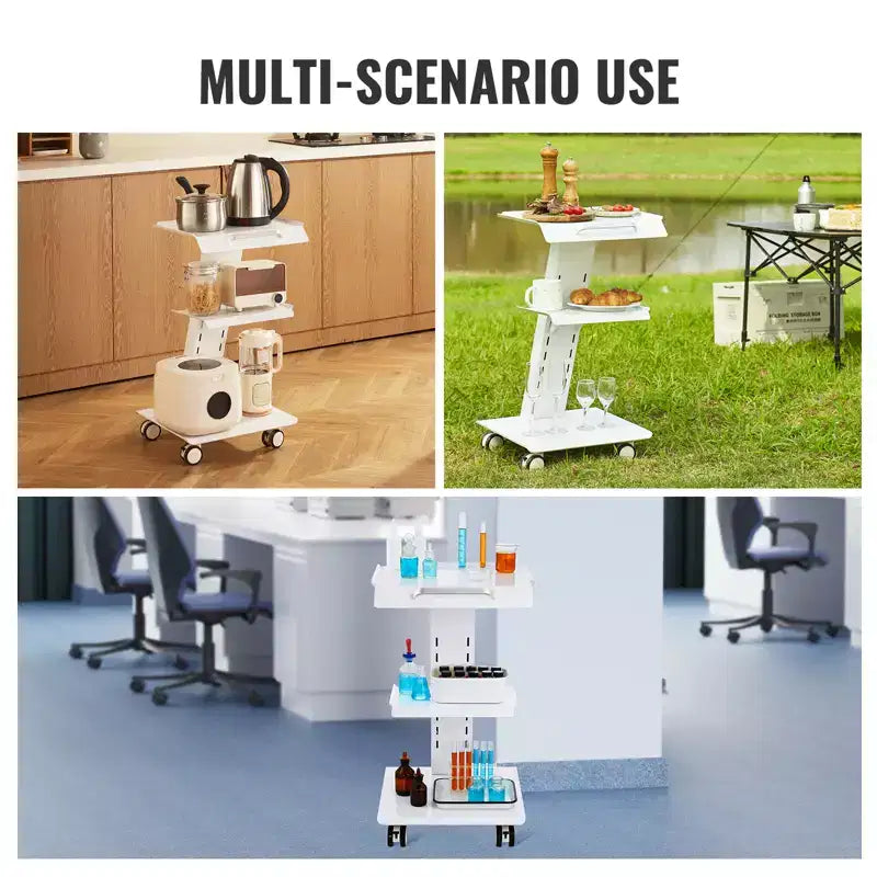 VEVOR Lab Trolley, Rolling Lab Cart with Built-in Socket, 3-Layer Metal Mobile Trolley, Tray Rolling Clinic Cart , 220 lbs Weight Capacit