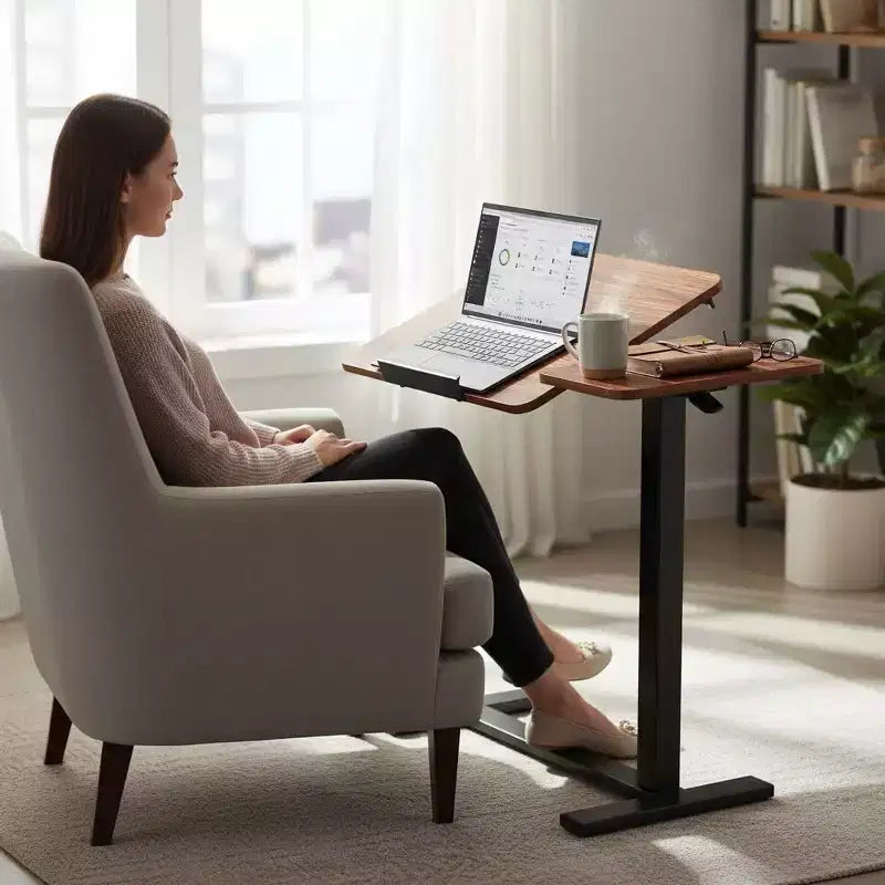 JIONJOY Adjustable Overbed Table - 29.5-43.3 Gas Spring Tilt Desk with 360 Wheels, Steel Frame for Home/Office/Hospital