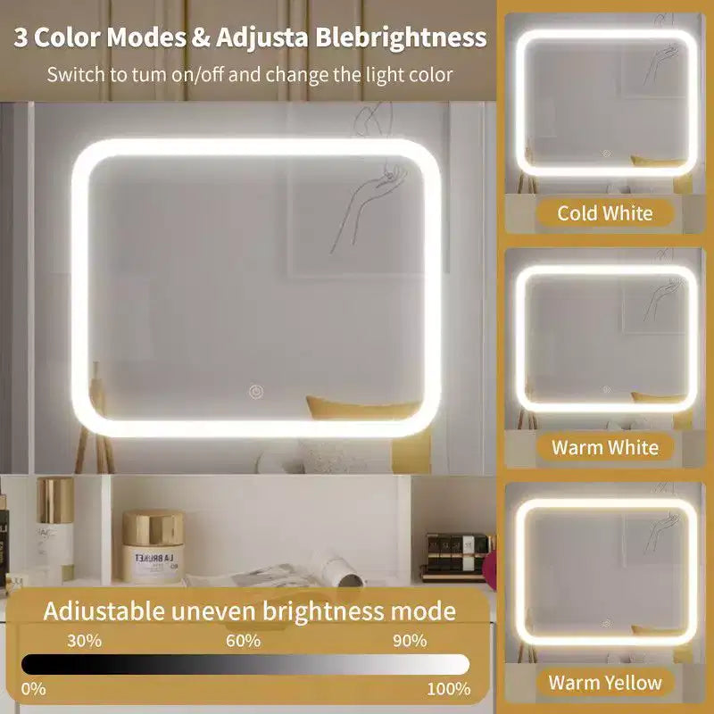 Karl Home | Large Vanity Table Set with 3 Opening Mirrors and LED Lights