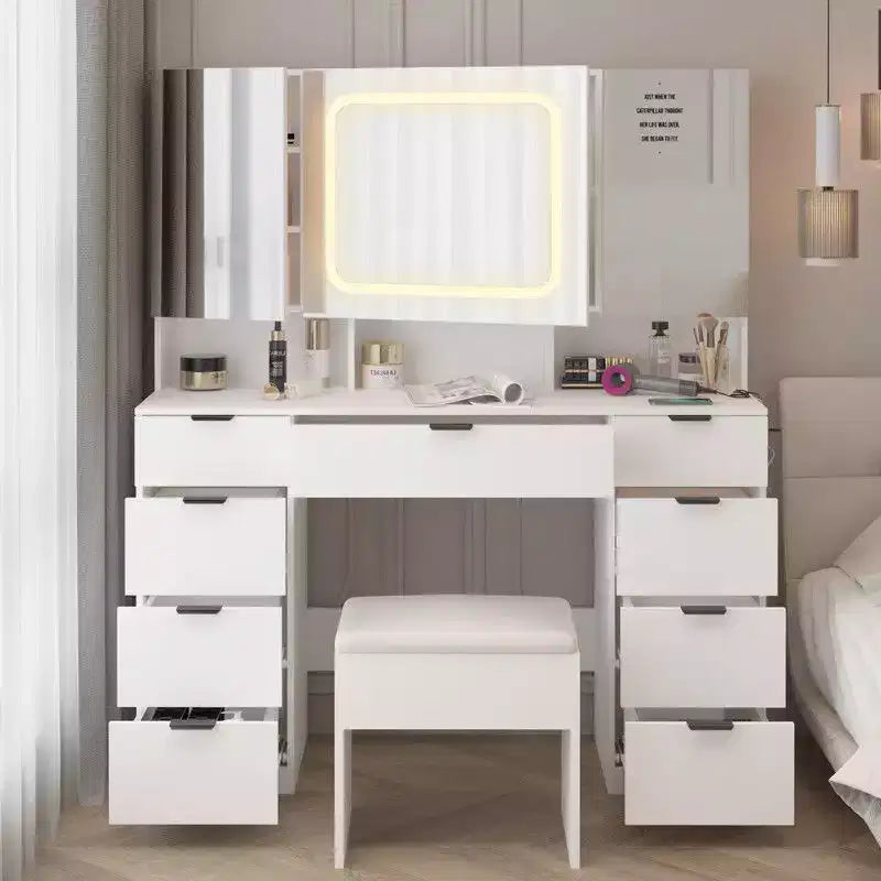 Karl Home | Large Vanity Table Set with 3 Opening Mirrors and LED Lights