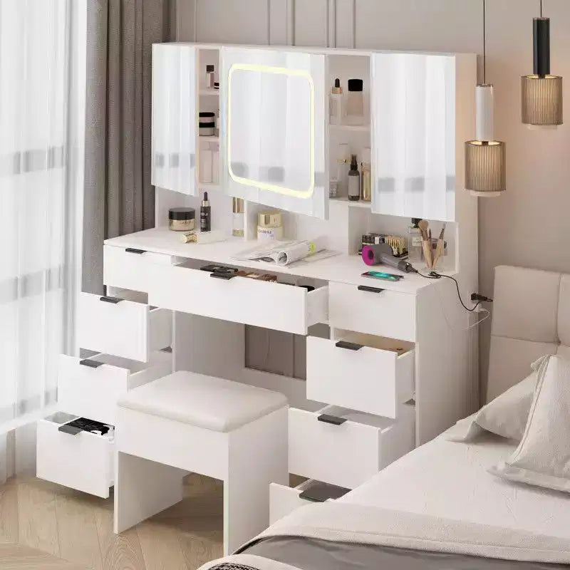 Karl Home | Large Vanity Table Set with 3 Opening Mirrors and LED Lights