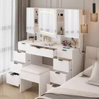 Karl Home | Large Vanity Table Set with 3 Opening Mirrors and LED Lights