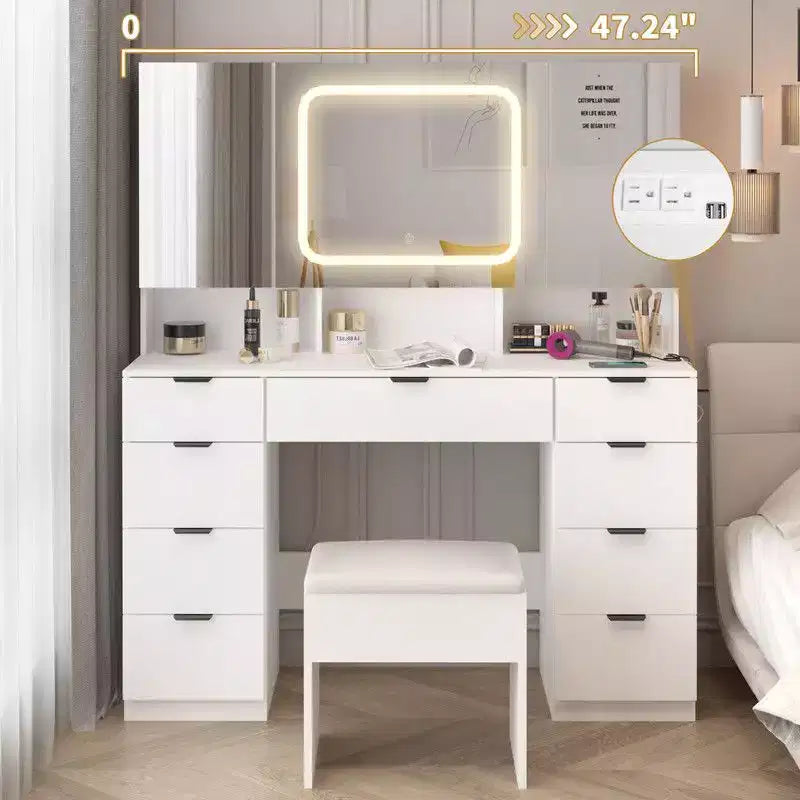 Karl Home | Large Vanity Table Set with 3 Opening Mirrors and LED Lights