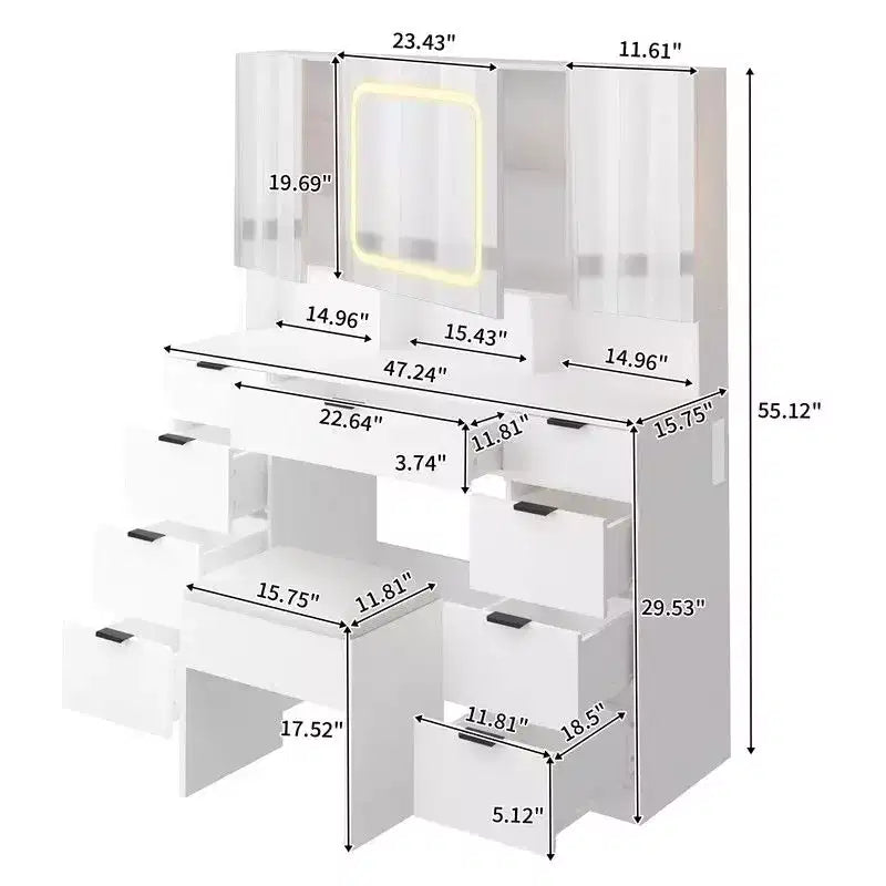 Karl Home | Large Vanity Table Set with 3 Opening Mirrors and LED Lights