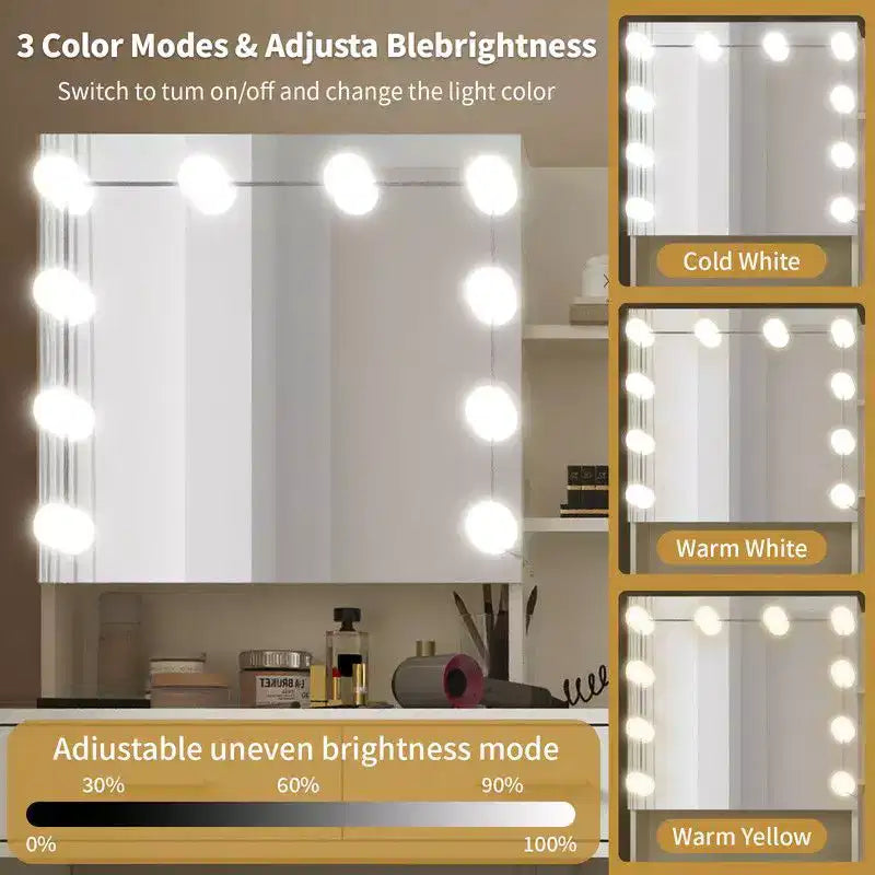 Karl Home | Large Makeup Vanity with Lights Drawers and Storage