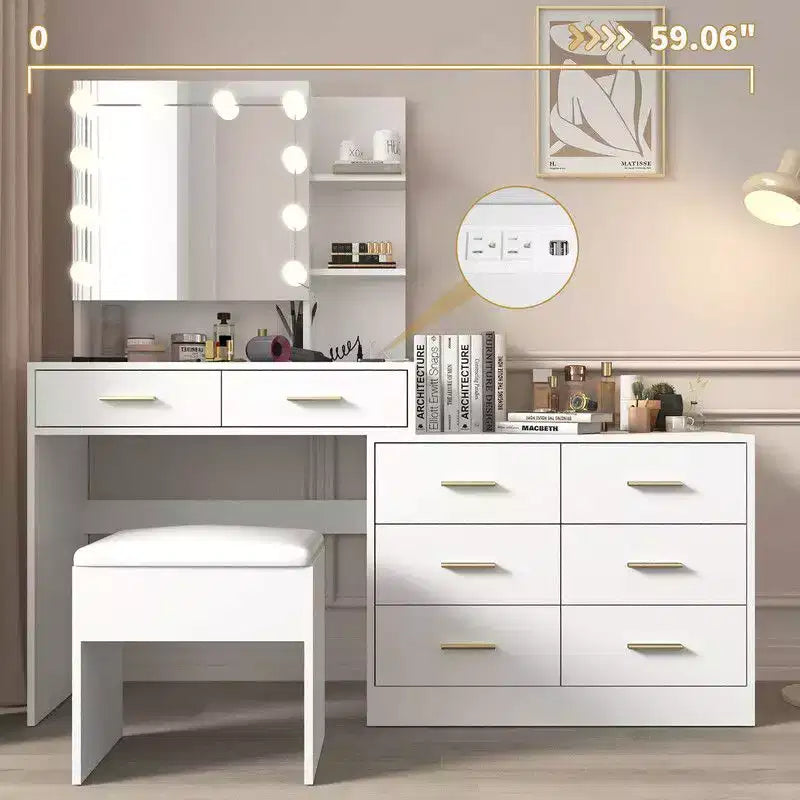 Karl Home | Large Makeup Vanity with Lights Drawers and Storage