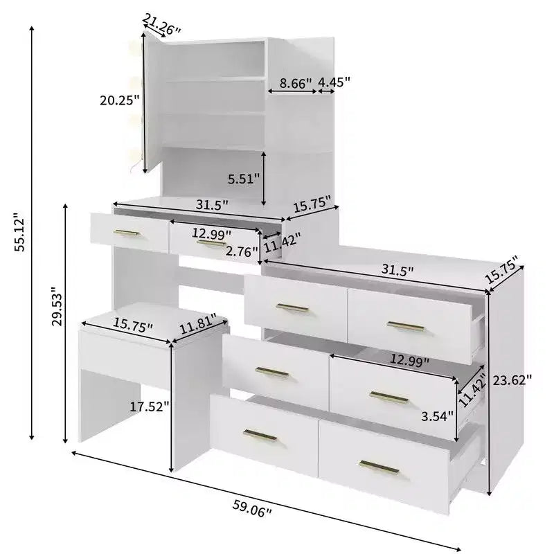 Karl Home | Large Makeup Vanity with Lights Drawers and Storage