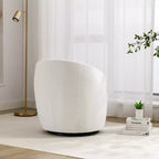 Chenille Fabric Swivel Accent Armchair Barrel Chair With Black Powder Coating Metal Ring,Ivory