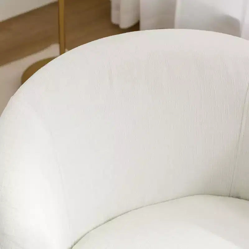 Chenille Fabric Swivel Accent Armchair Barrel Chair With Black Powder Coating Metal Ring,Ivory
