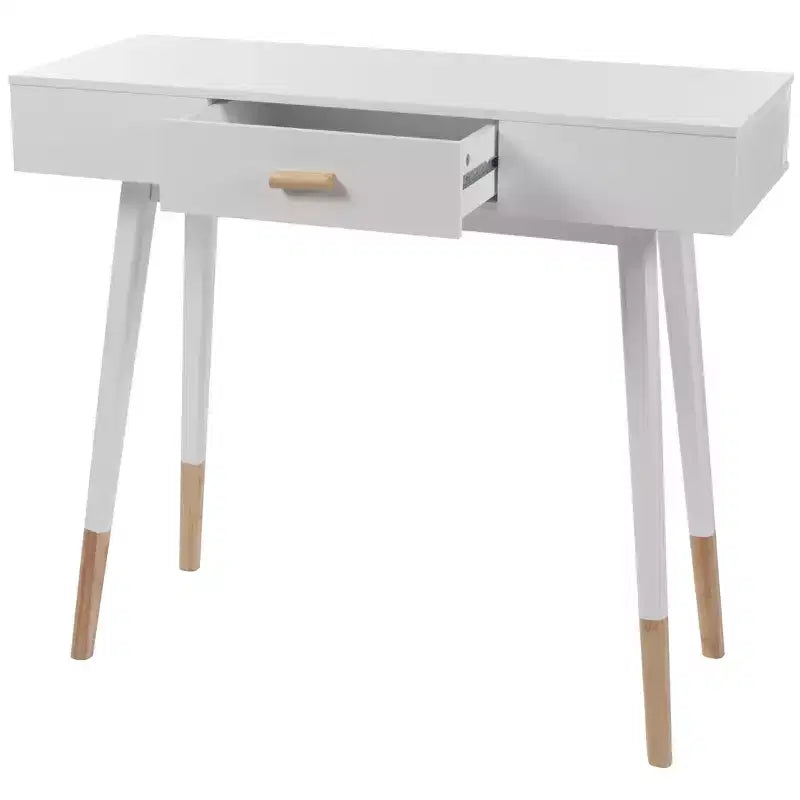 eHemco Euro Console Sofa Table with Drawer and Bamboo Legs for Hallway and Living Room, White and Dark Oak