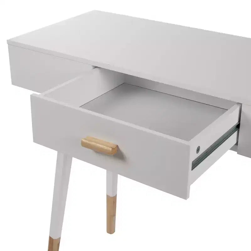 eHemco Euro Console Sofa Table with Drawer and Bamboo Legs for Hallway and Living Room, White and Dark Oak