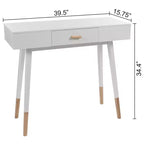 eHemco Euro Console Sofa Table with Drawer and Bamboo Legs for Hallway and Living Room, White and Dark Oak