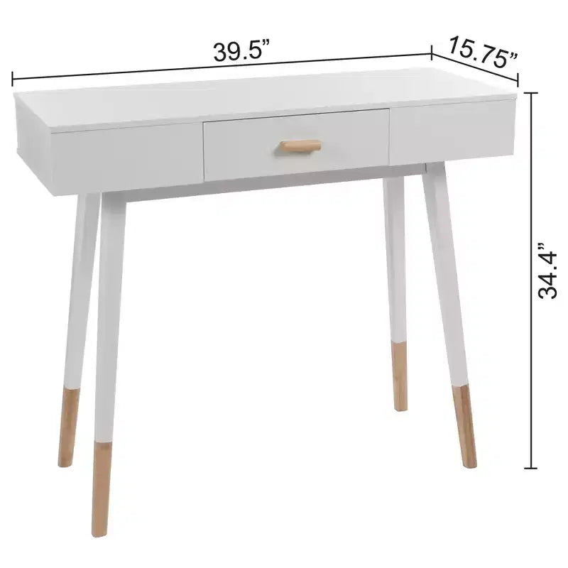 eHemco Euro Console Sofa Table with Drawer and Bamboo Legs for Hallway and Living Room, White and Dark Oak