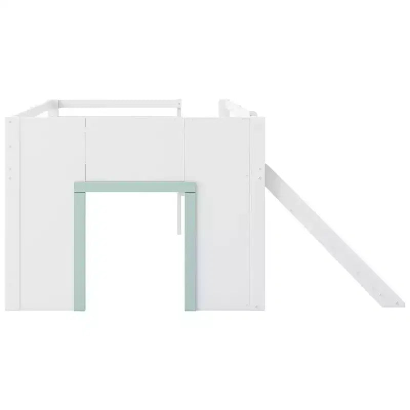 GDFStudio Sebastian Modern Solid Wood Full Size Low Loft Bed with Slide and Drawers
