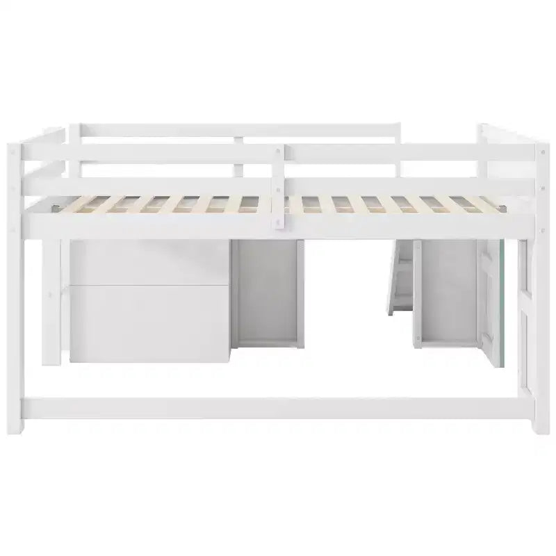 GDFStudio Sebastian Modern Solid Wood Full Size Low Loft Bed with Slide and Drawers
