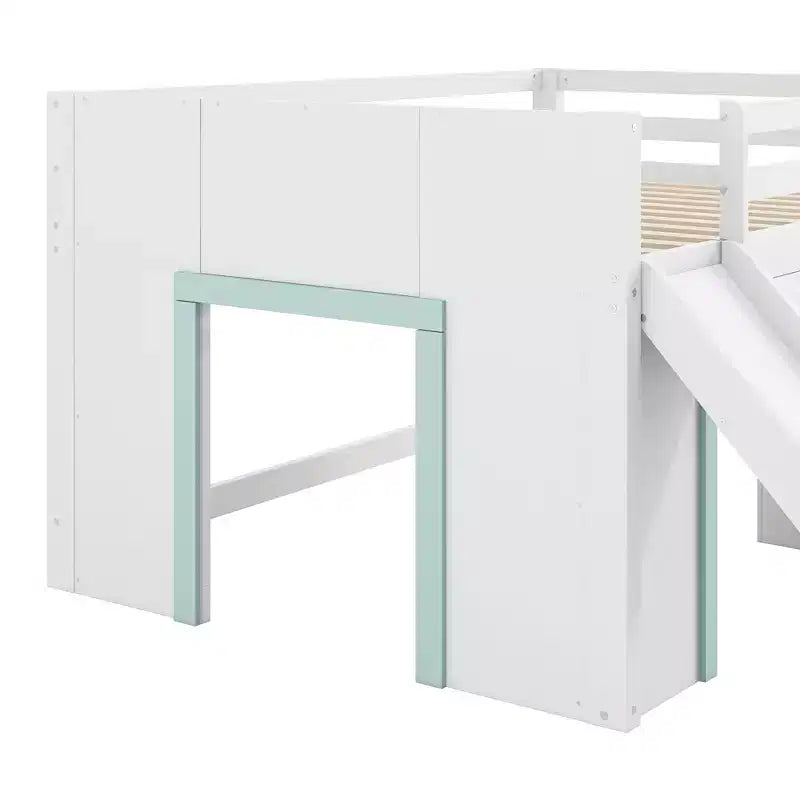 GDFStudio Sebastian Modern Solid Wood Full Size Low Loft Bed with Slide and Drawers