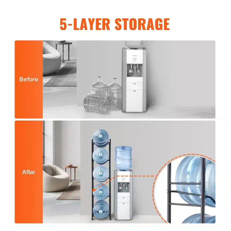 VEVOR 5 Tiers Water Jug Holder, 5 Gallon Water Bottle Holder, Single Row Water Bottle Rack for 5 Bottles, Heavy Duty Water Jug Rack