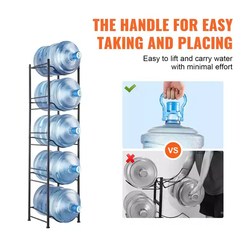 VEVOR 5 Tiers Water Jug Holder, 5 Gallon Water Bottle Holder, Single Row Water Bottle Rack for 5 Bottles, Heavy Duty Water Jug Rack