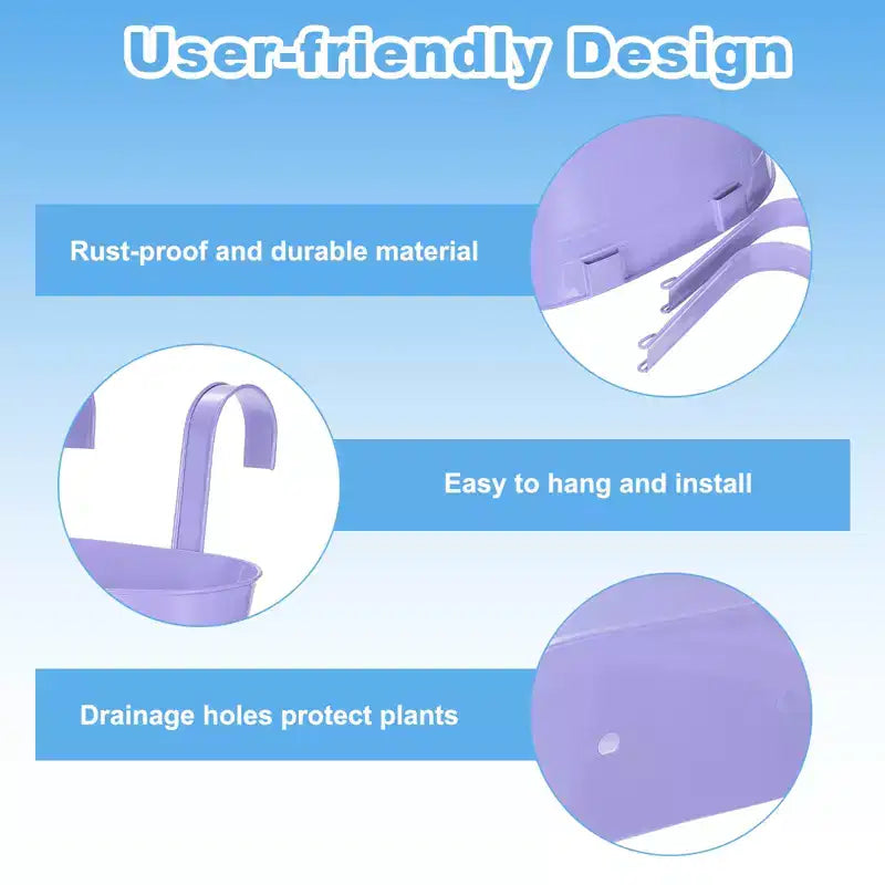 Unique Bargains Iron Rust Resistant Drainage Hole Design Removable Hook Design Hanging Planters 4 Pcs
