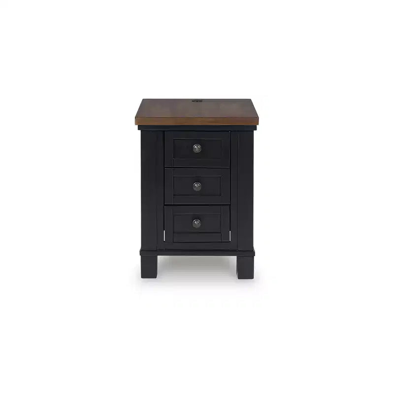 Signature Design by Ashley Wildenauer 3 Drawer Chair Side End Table with USB Charging, Black