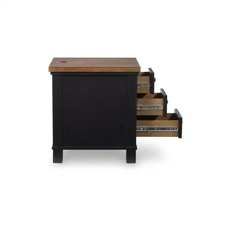 Signature Design by Ashley Wildenauer 3 Drawer Chair Side End Table with USB Charging, Black