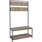 eHemco Metal and Wood Entryway Hall Tree and Coat Rack for Living Room and Hallway, with Storage Bench and 7 Hooks