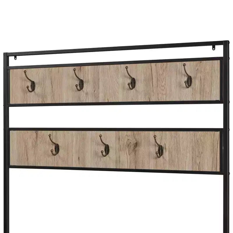 eHemco Metal and Wood Entryway Hall Tree and Coat Rack for Living Room and Hallway, with Storage Bench and 7 Hooks