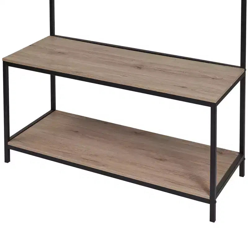 eHemco Metal and Wood Entryway Hall Tree and Coat Rack for Living Room and Hallway, with Storage Bench and 7 Hooks