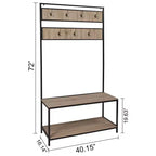 eHemco Metal and Wood Entryway Hall Tree and Coat Rack for Living Room and Hallway, with Storage Bench and 7 Hooks