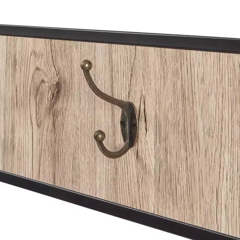 eHemco Metal and Wood Entryway Hall Tree and Coat Rack for Living Room and Hallway, with Storage Bench and 7 Hooks