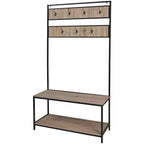 eHemco Metal and Wood Entryway Hall Tree and Coat Rack for Living Room and Hallway, with Storage Bench and 7 Hooks