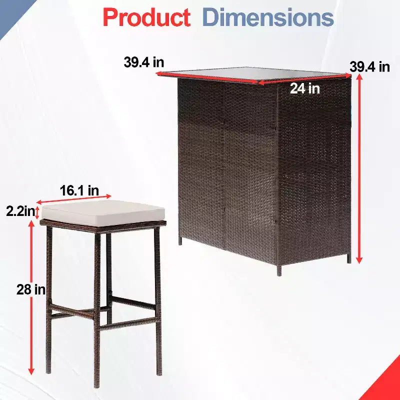 BestMassage Wicker Patio Furniture 3 Piece Rattan Table and Chairs