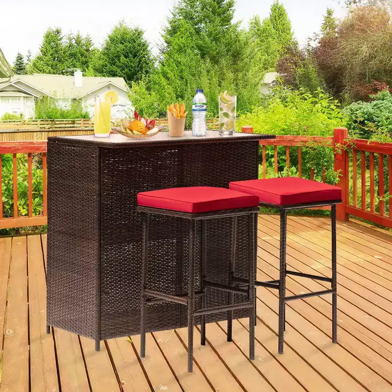 BestMassage Wicker Patio Furniture 3 Piece Rattan Table and Chairs