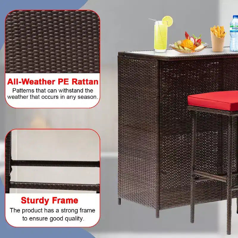 BestMassage Wicker Patio Furniture 3 Piece Rattan Table and Chairs