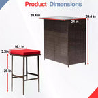 BestMassage Wicker Patio Furniture 3 Piece Rattan Table and Chairs